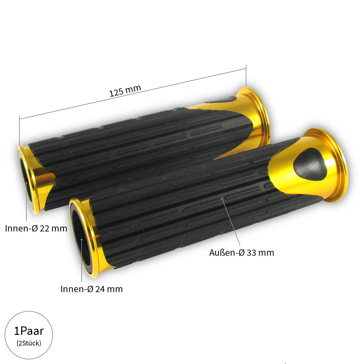 Lenkergriffe D-VERSION, Gold, 7/8 Zoll (22,2 mm), 125 mm, Gummi, Alu