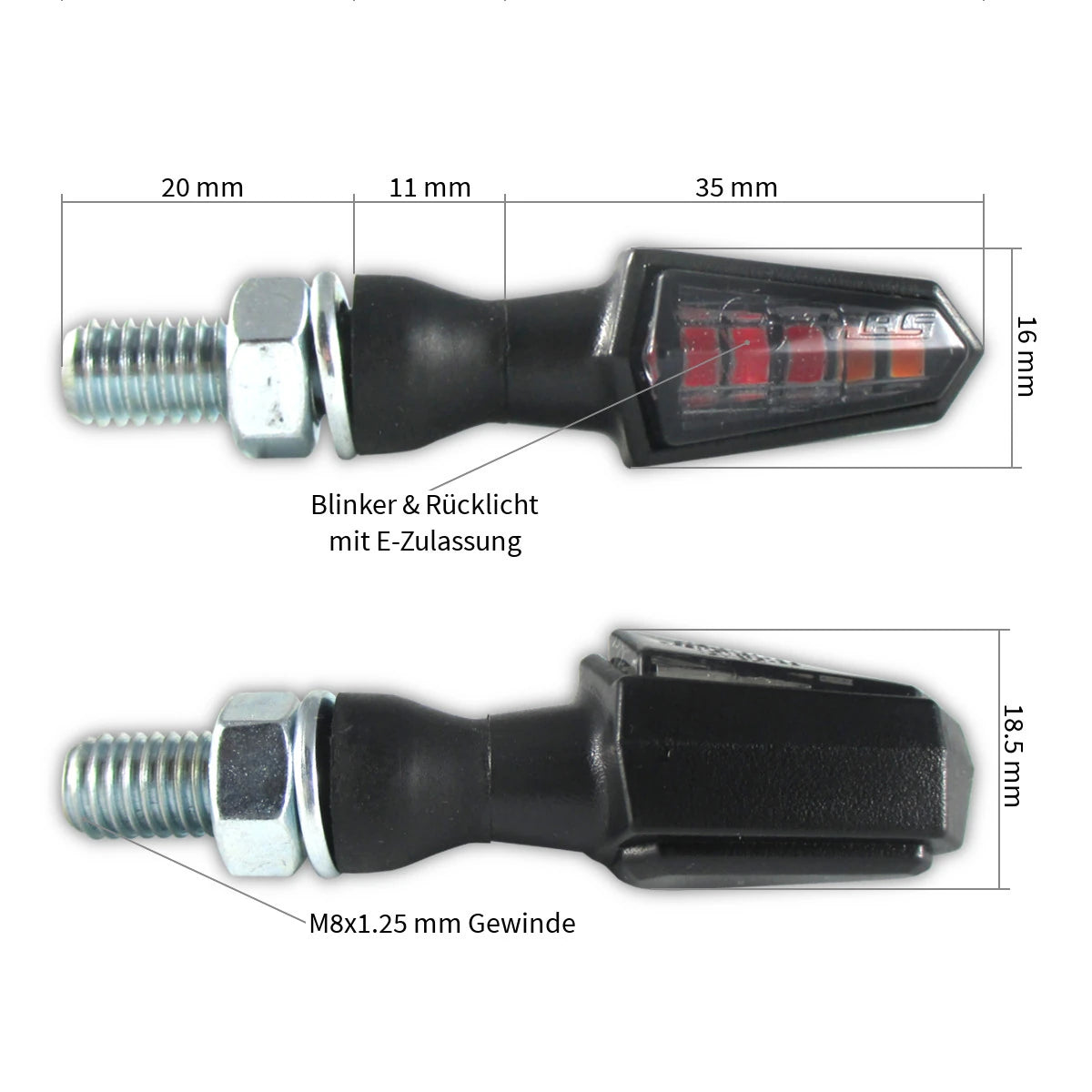LED-Blinker mit Rück- & Bremslicht Progress-Line Pike 3in1, Schwarz, E-geprüft