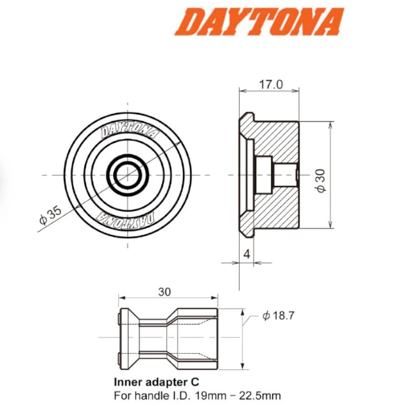 Lenkerenden Daytona D-Mirror mit Spiegelaufnahme, Klemmbereich 19-22,5 mm