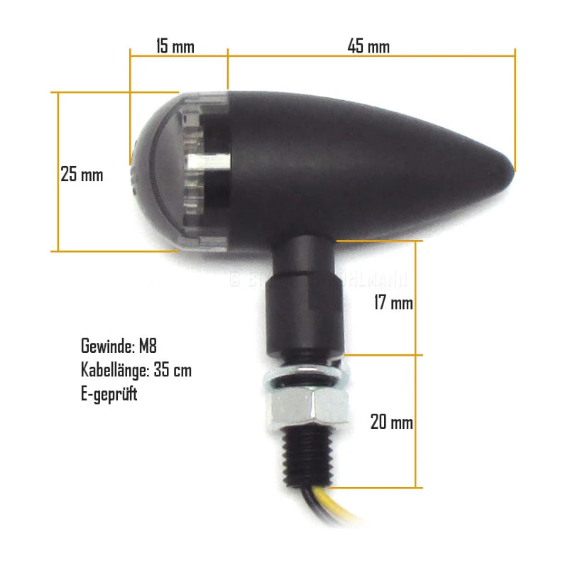LED-Blinker Paar Progress-Line Bullet, Schwarz, Getönt, M8, E-geprüft, 12V/2W