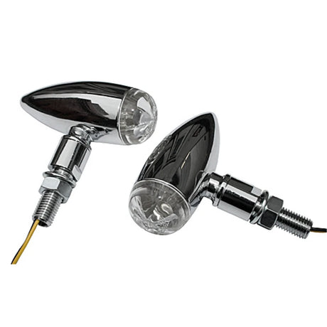 LED-Blinker Paar Highsider Micro-Bullet chrom, Klar, M10, E-geprüft, 12V/1W