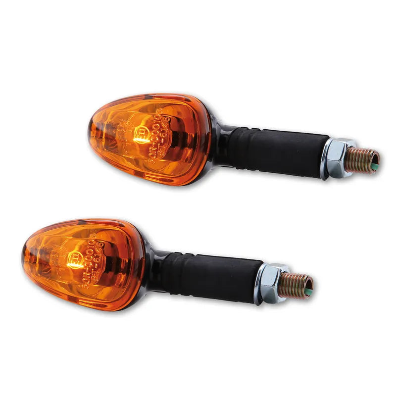 Blinker Highsider Smart Little Duke lang, Schwarz, Glas Orange, E-geprüft, 21W