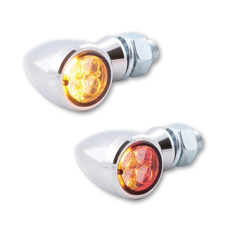 LED Blinker HIGHSIDER Smart Sixteen Bullet mit Rück- & Bremslicht, Chrom, Getönt