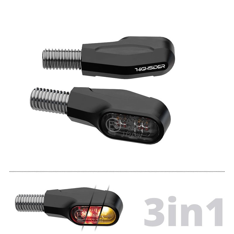 LED Blinker Highsider Ventura-X mit Rück- & Bremslicht, 12V/3W, E-geprüft