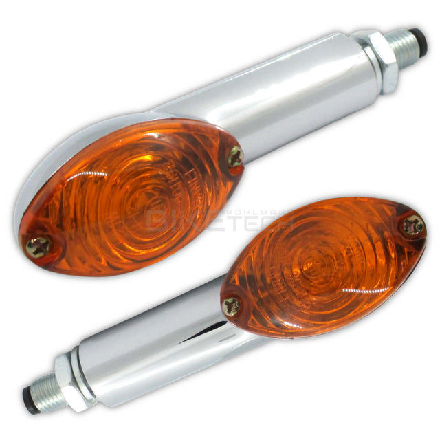 Mini Blinker Shin-Yo Cat-Eye, Chrom, Gelb, Langer Arm, E-geprüft, 12V 21W