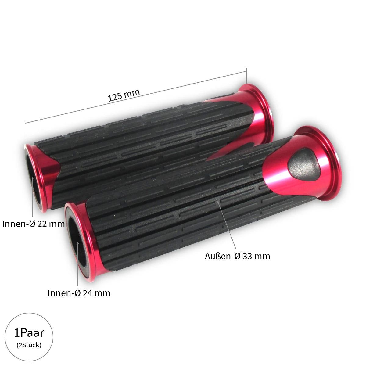 Lenkergriffe D-VERSION, Rot, 7/8 Zoll (22,2 mm), 125 mm, Gummi, Alu