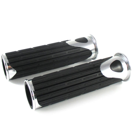 Lenkergriffe D-VERSION, Silber, 7/8 Zoll (22,2 mm), 125 mm, Gummi, Alu