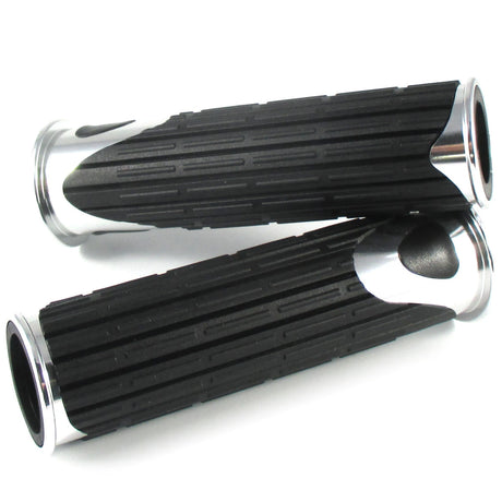 Lenkergriffe D-VERSION, Silber, 7/8 Zoll (22,2 mm), 125 mm, Gummi, Alu
