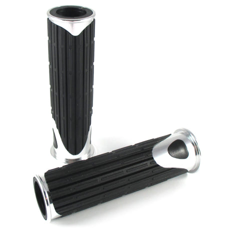 Lenkergriffe D-VERSION, Silber, 7/8 Zoll (22,2 mm), 125 mm, Gummi, Alu