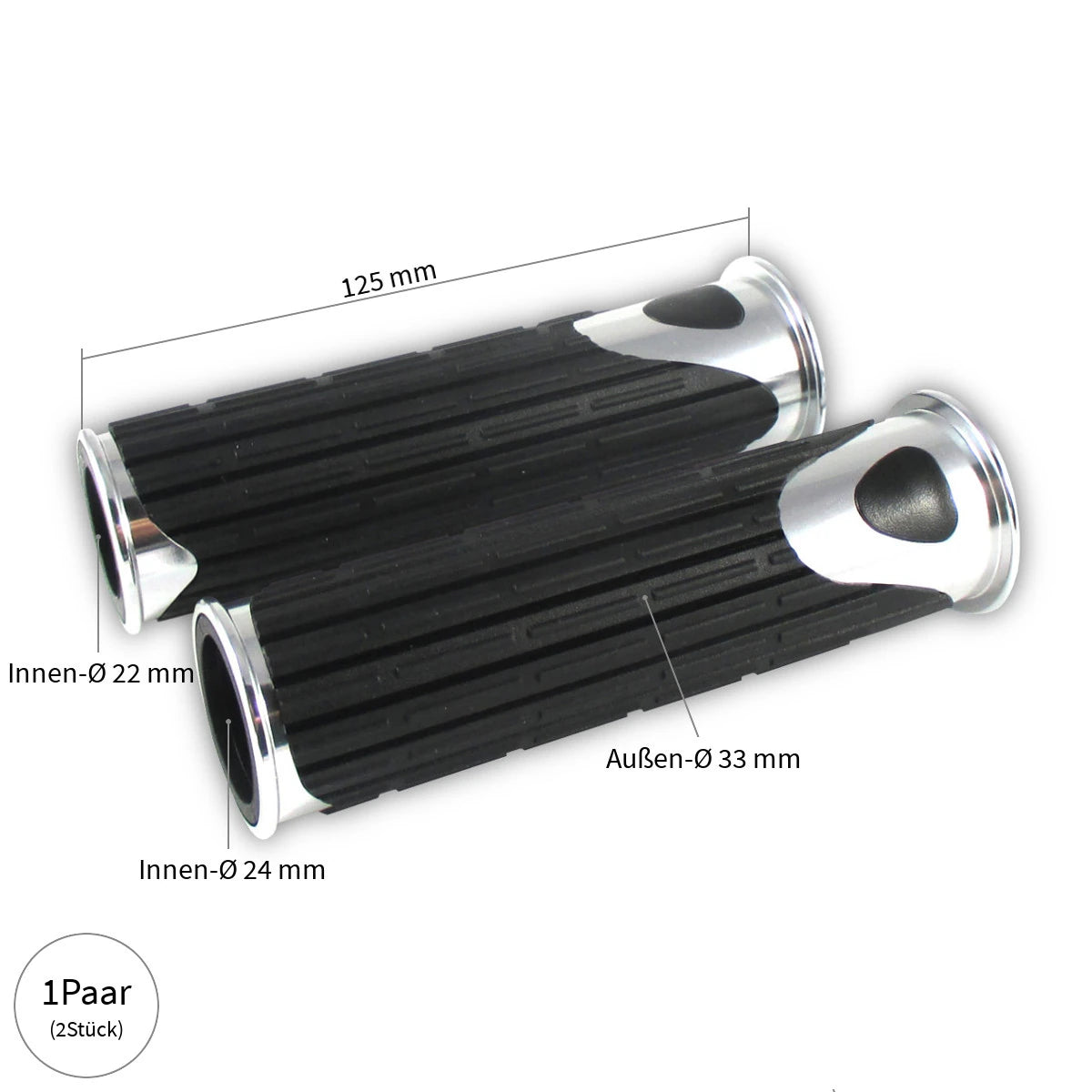 Lenkergriffe D-VERSION, Silber, 7/8 Zoll (22,2 mm), 125 mm, Gummi, Alu