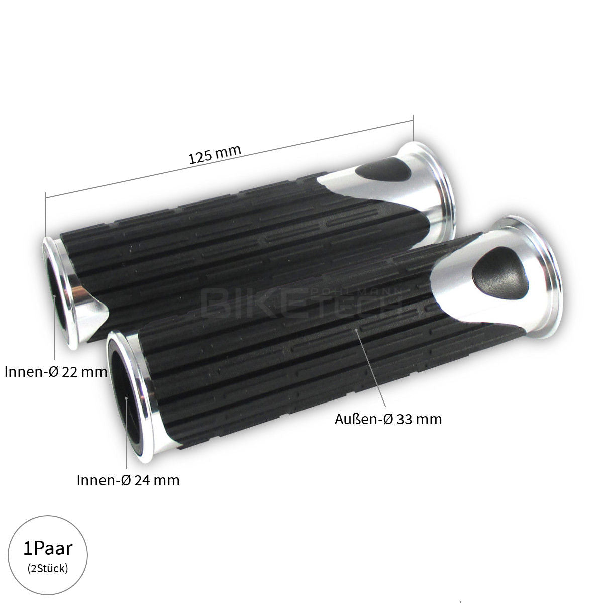 Lenkergriffe D-VERSION, 7/8 Zoll (22,2 mm), 125 mm, Gummi, Alu