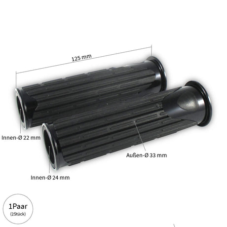 Lenkergriffe D-VERSION, Schwarz, 7/8 Zoll (22,2 mm), 125 mm, Gummi, Alu