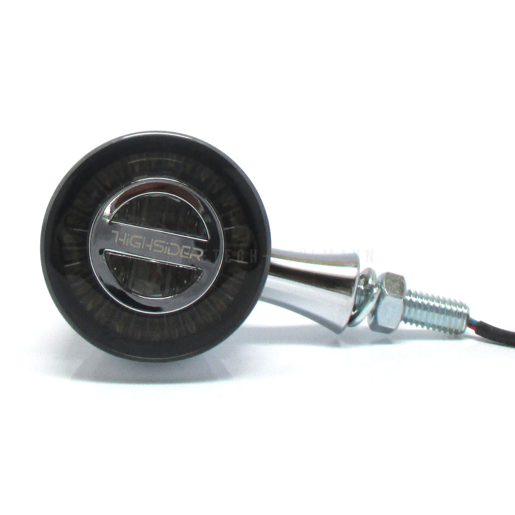 LED Blinker ROCKET BULLET mit Rücklicht und Bremslicht, chrom