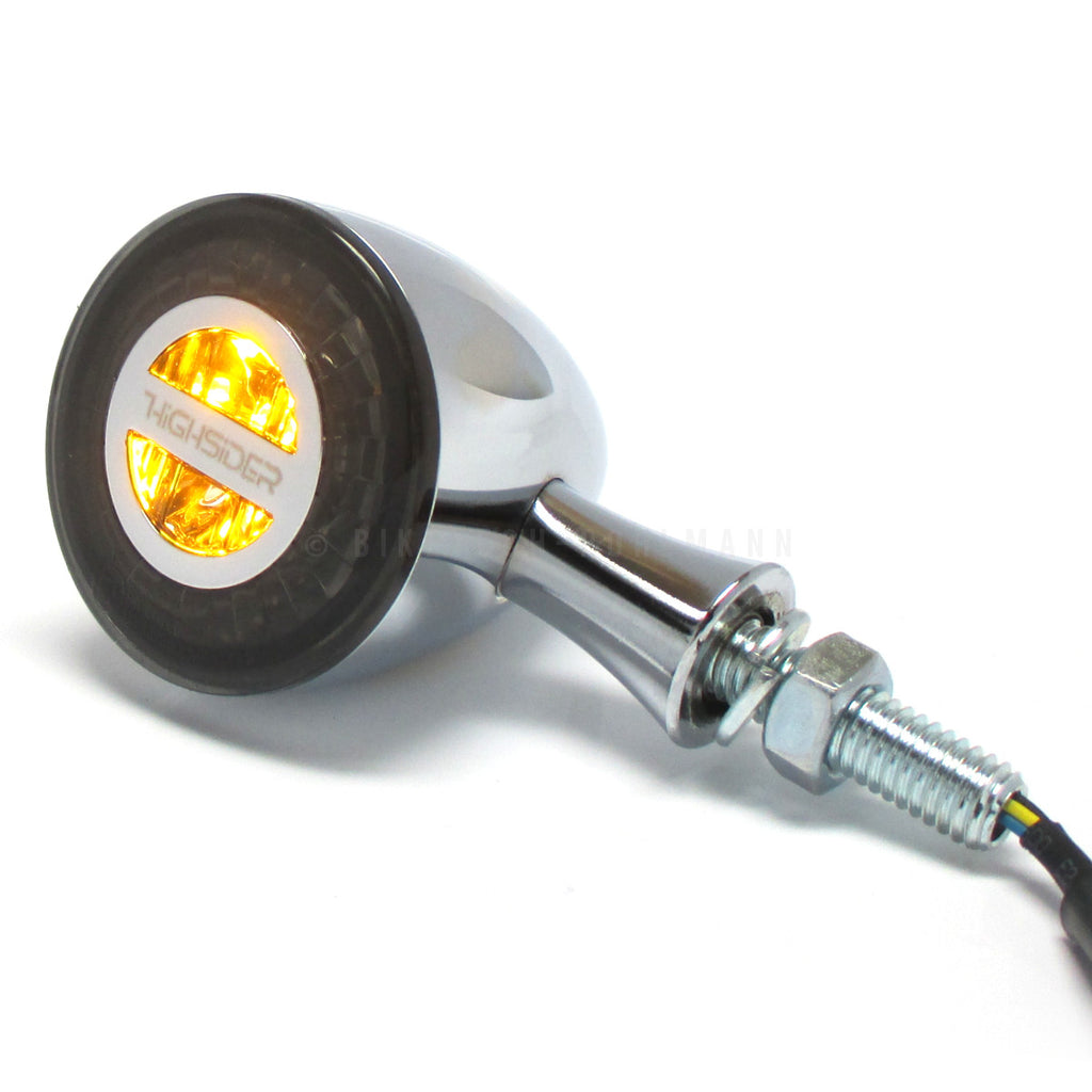 LED Blinker ROCKET BULLET mit Rücklicht und Bremslicht, chrom