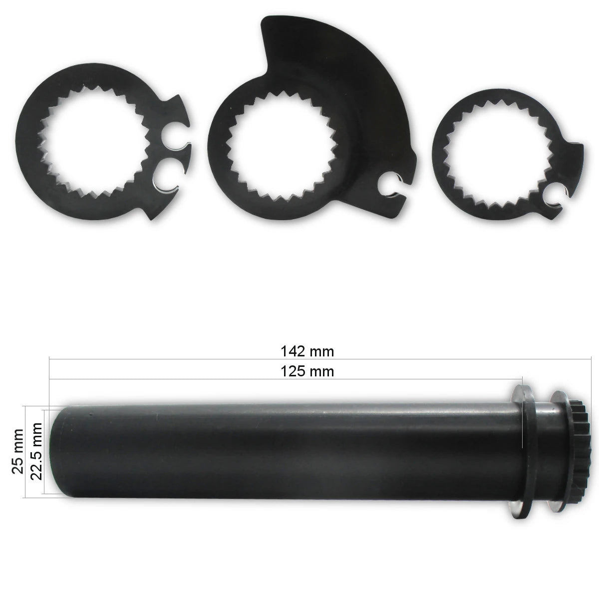 Universal Gasdrehhülse Schwarz, für 22,2 mm Lenker. 142 mm lang