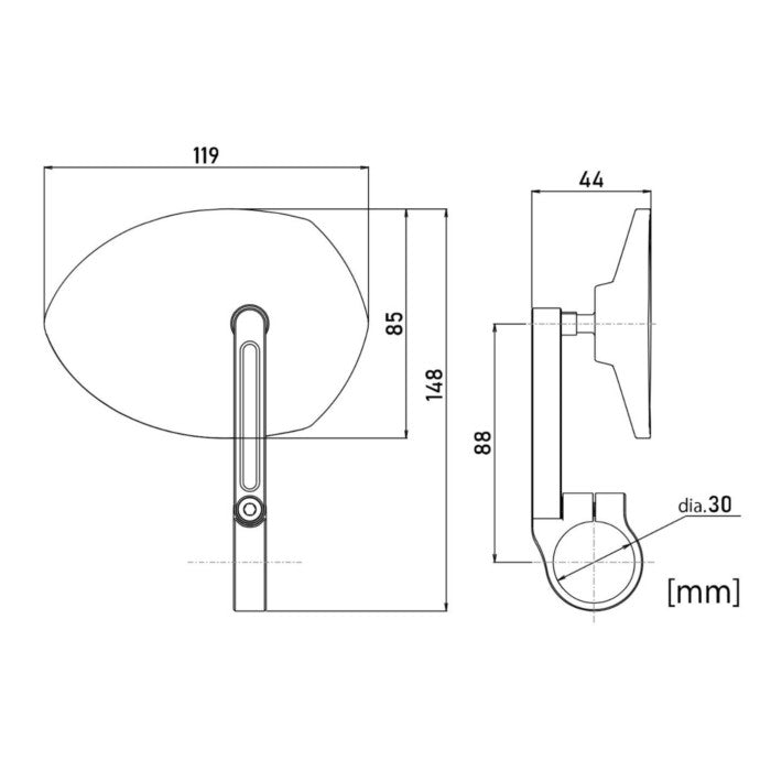 Lenkerendenspiegel D-MIRROR 23, Aufnahme Ø 30 x B 12 mm