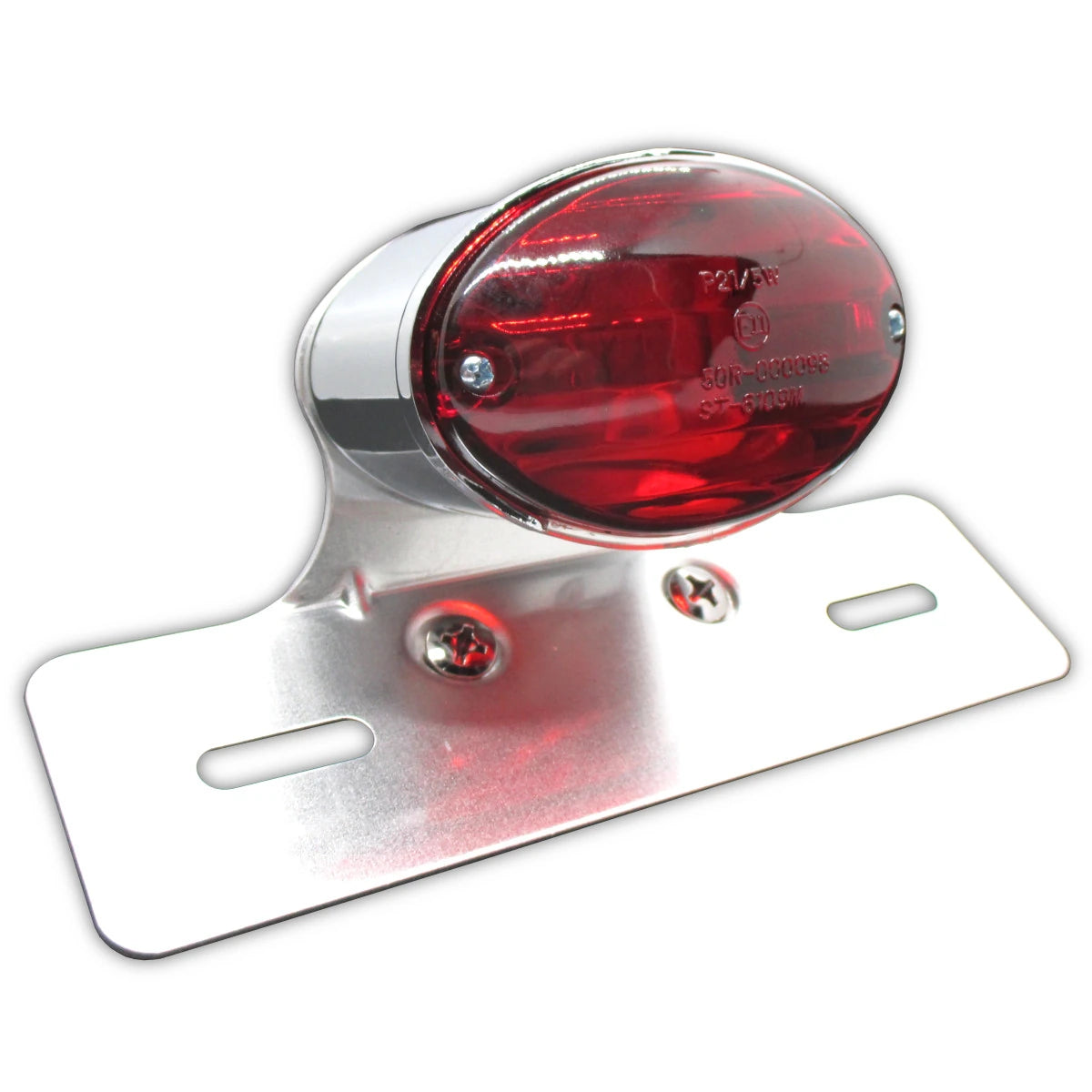 Rücklicht mit Kennzeichenhalter Cat-Eye chrom, Glas rot, KZL, E-geprüft, 12V/5W