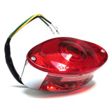Rücklicht Cat-Eye chrom, Glas rot, 125x65 mm, mit KZL, E-geprüft, 12V/5W