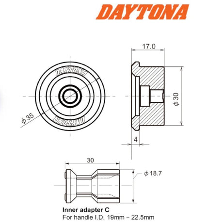 Lenkerenden Daytona D-Mirror mit Spiegelaufnahme, Klemmbereich 19-22,5 mm