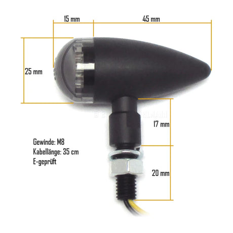 LED Blinker Progress-Line Bullet, Schwarz, Getönt, E-geprüft