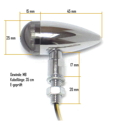 LED Blinker Progress-Line Bullet, Chrom, Getönt, E-geprüft