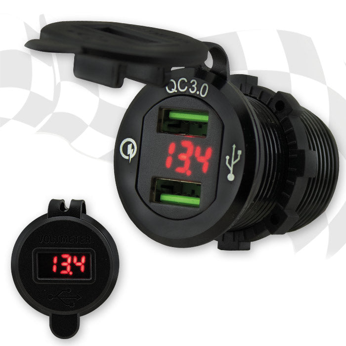 USB Steckdose 3.0 mit Voltanzeige, 2x USB-A, schwarz