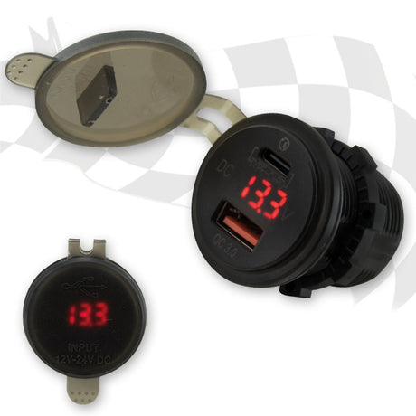 USB Steckdose 3.0 mit Voltanzeige, 1x USB-A, 1x USB-C