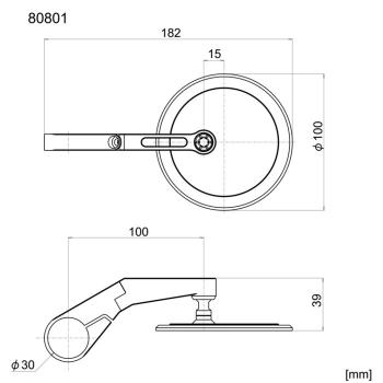 Lenkerendenspiegel D-MIRROR 17, Aufnahme Ø 30 x B 12 mm