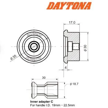 Lenkerendenspiegel Adapter DAYTONA D-MIRROR, schwarz, Klemmbereich 19-22 mm