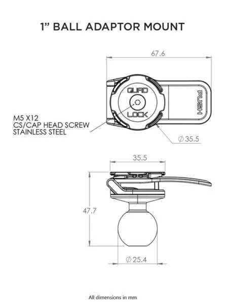 1" Kugel-Adapter QUAD LOCK für RAM Motorradhalterung