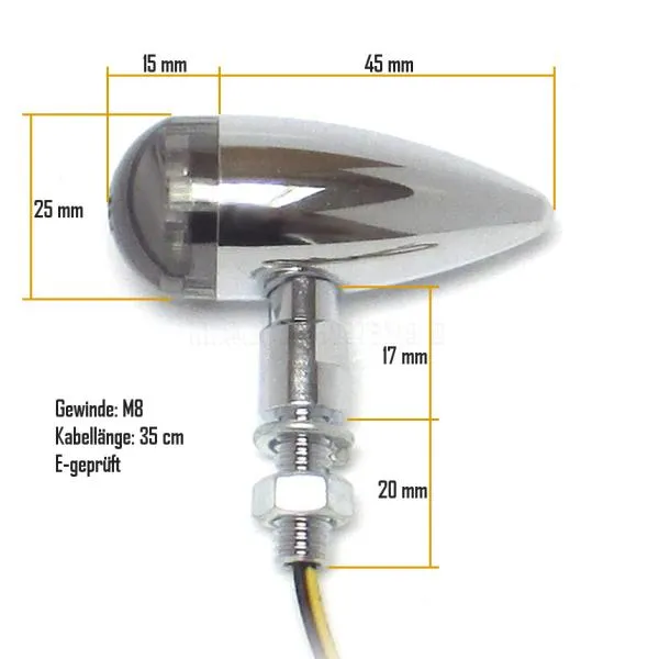 LED Blinker BULLET, chrom