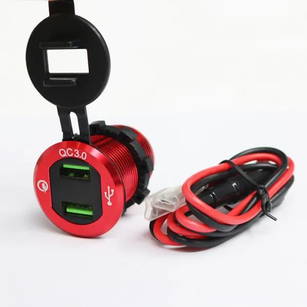 USB Steckdose 3.0 mit Voltanzeige, 2x USB-A, rot